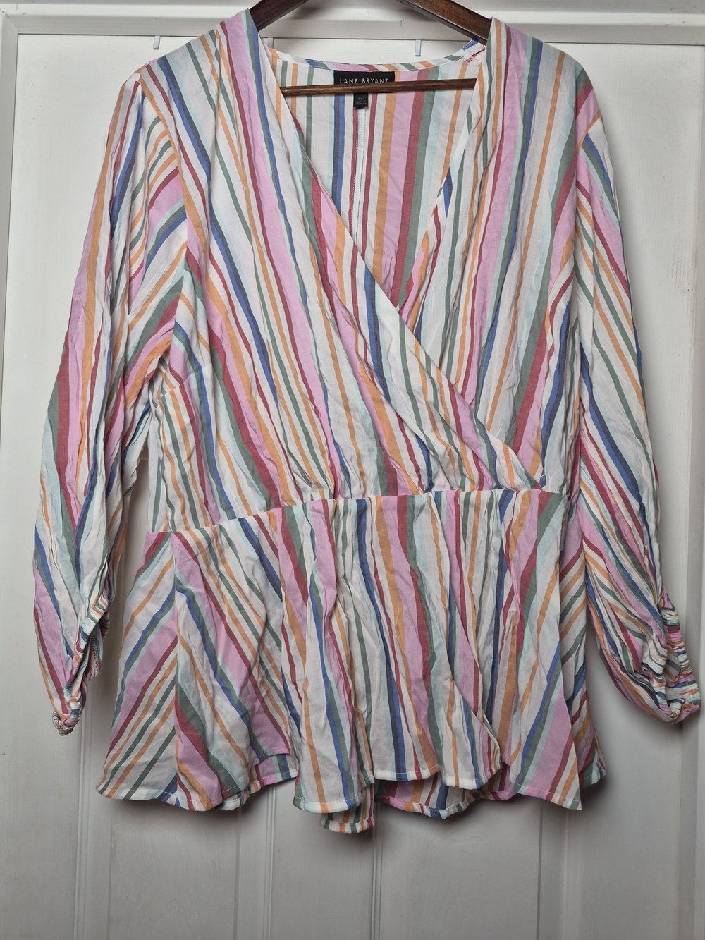 Lane Bryant Pastel Multi-Stripe Wrap Peplum Top Size 24